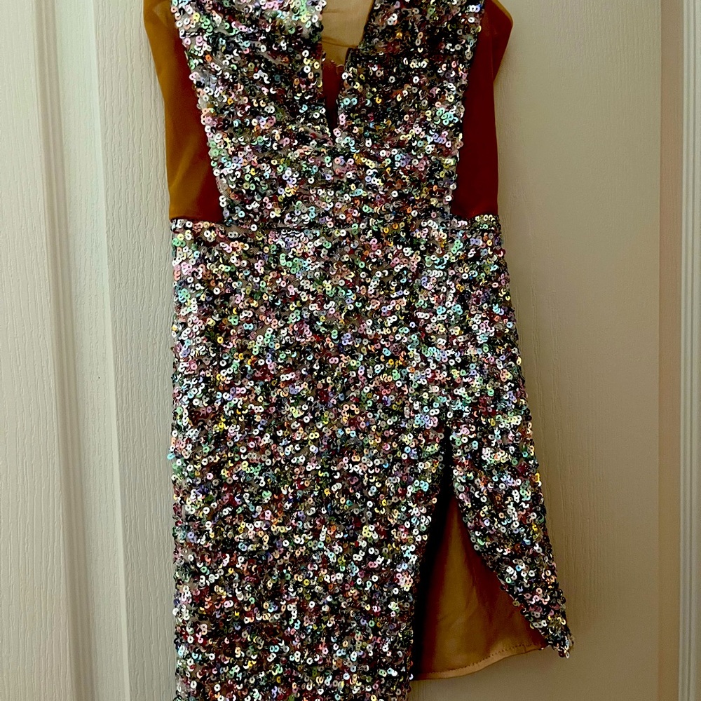 Silver and nude sequins mini dress